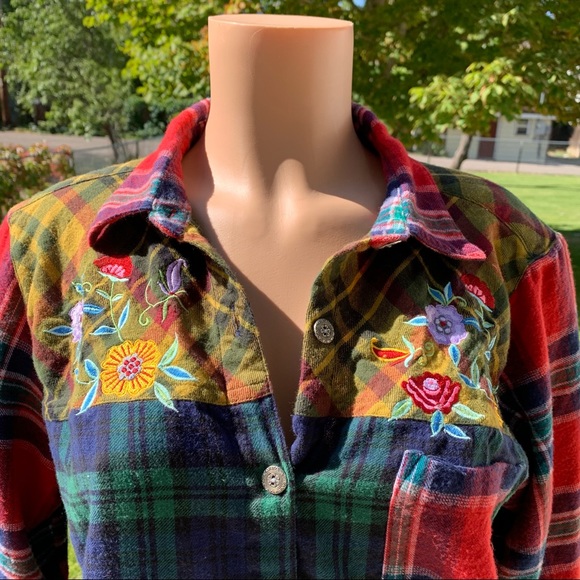 Vintage Plaid Flannel Patchwork Top Cottagecore Retro Rustic Hippie Boho Blair - Picture 6 of 12